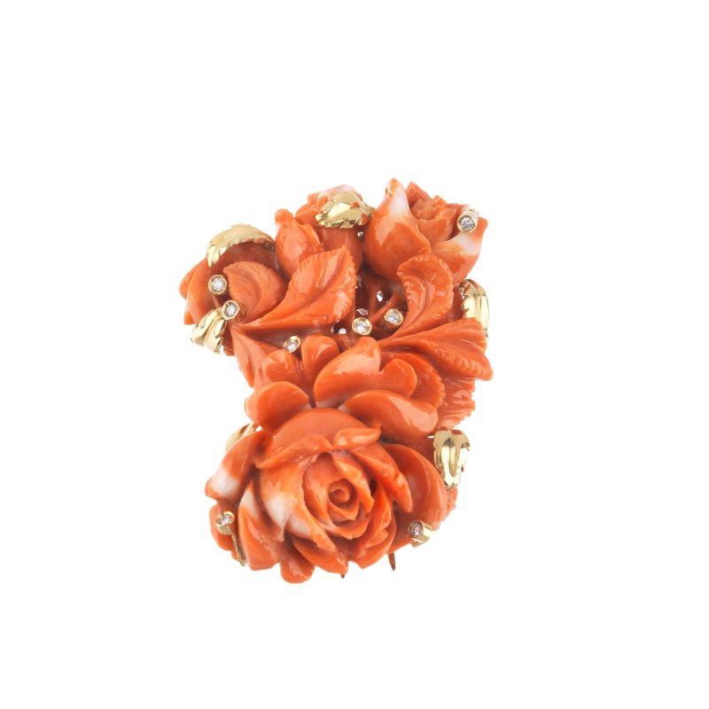 CORAL BROOCH IN 18KT YELLOW GOLD  - Auction ONLINE AUCTION | JEWELS - Pandolfini Casa d'Aste