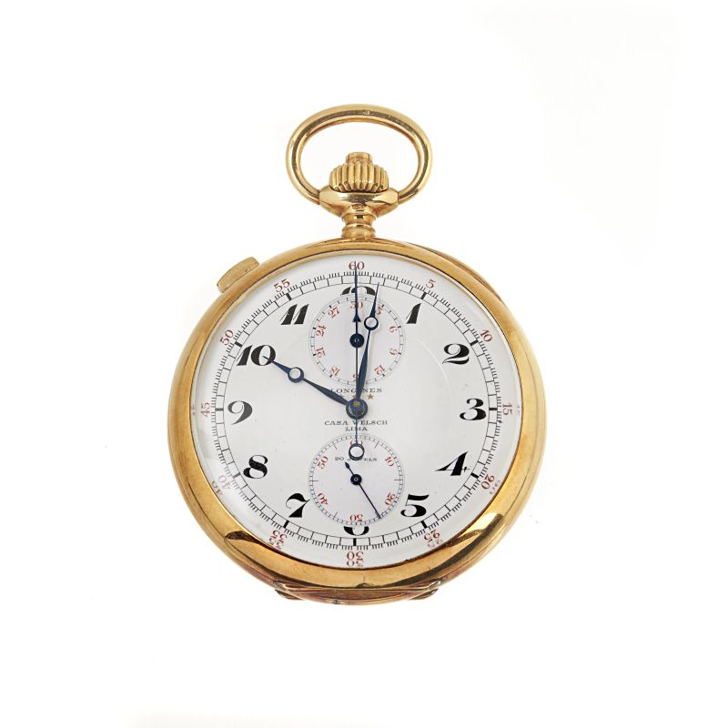 Longines : 



LONGINES &quot;CASA WELSCH LIMA&quot; FLYBACK CHRONOGRAPH YELLOW GOLD POCKET WATCH  - Auction WATCHES - Pandolfini Casa d'Aste