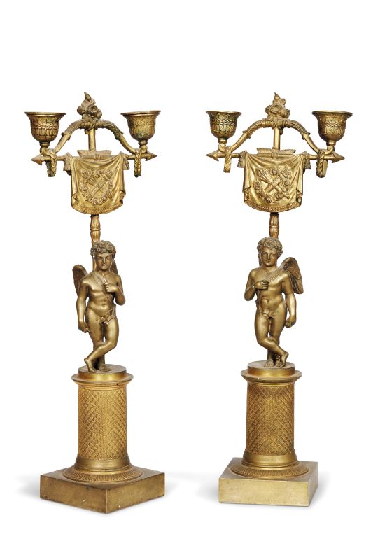 COPPIA DI CANDELABRI, FRANCIA, INIZI SECOLO XIX  - Auction Fine furniture and works of art from private collections - Pandolfini Casa d'Aste