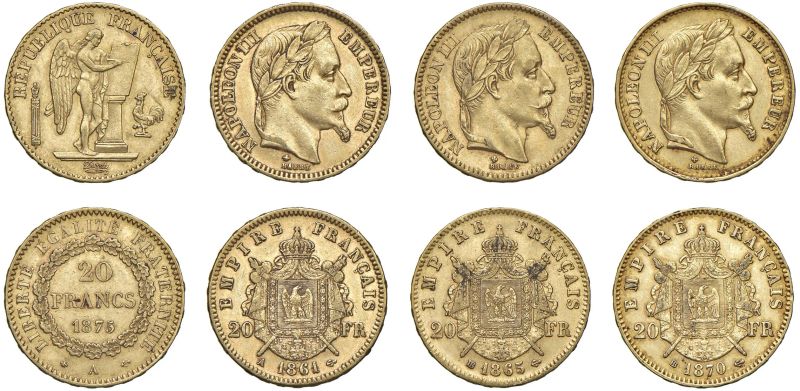 



FRANCIA. QUATTRO MONETE DA 20 FRANCHI  - Auction COINS OF TUSCAN MINTS, HOUSE OF SAVOIA AND VENETIAN ZECHINI. GOLD COINS AND MEDALS FOR COLLECTION - Pandolfini Casa d'Aste