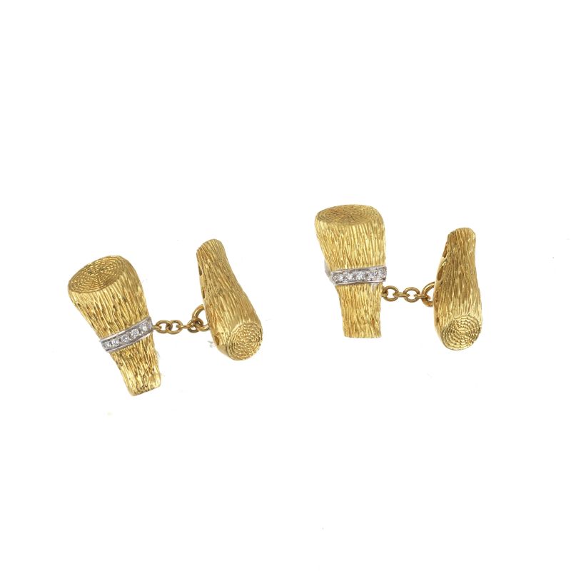 WOODEN LOGS-SHAPED CUFFLINKS IN 18KT TWO TONE GOLD  - Auction ONLINE AUCTION | FINE JEWELS - Pandolfini Casa d'Aste