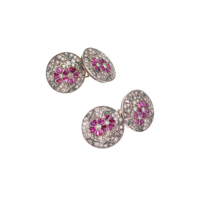 



ROUND FLORAL CUFFLINKS IN SILVER AND GOLD  - Auction JEWELS - Pandolfini Casa d'Aste