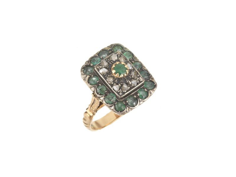      ANELLO CON SMERALDI E ROSE DI DIAMANTE   - Auction ONLINE AUCTION | JEWELS AND WATCHES - Pandolfini Casa d'Aste