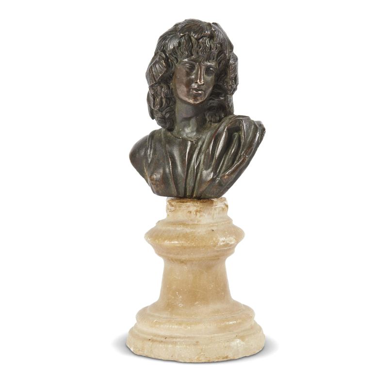 Neoclassical period, A bust of Bacchus, bronze on an alabaster base 17x8,5x8 cm  - Auction Sculptures and works of art from the middle ages to the 19th century - Pandolfini Casa d'Aste