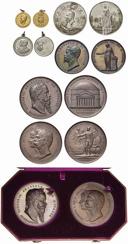SEI MEDAGLIE DI CASA SAVOIA IN BRONZO, BRONZO DORATO E METALLO BIANCO&nbsp;&nbsp;&nbsp;&nbsp;&nbsp;  - Auction Collectible coins and medals. From the Middle Ages to the 20th century. - Pandolfini Casa d'Aste