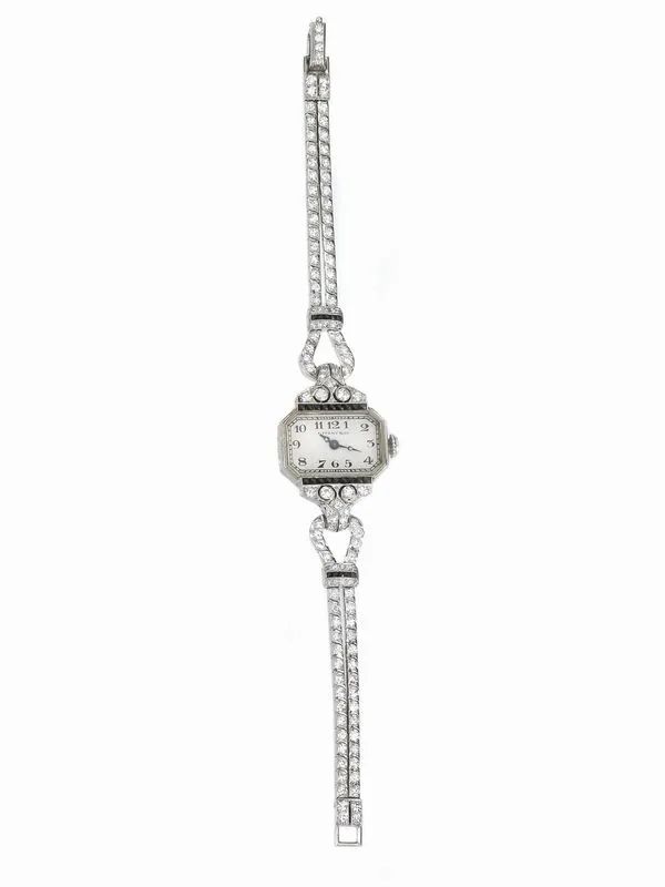 OROLOGIO PER SIGNORA, TIFFANY, IN PLATINO, DIAMANTI ED ONICE  - Auction FINE JEWELS - Pandolfini Casa d'Aste