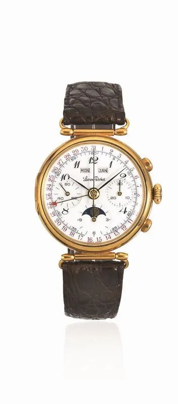 OROLOGIO DA POLSO CON CRONOMETRO, CALENDARIO COMPLETO E FASI LUNARI, LUCIEN ROCHAT, CASSA. N. 922, ANNI ’90, IN ORO GIALLO 18K  - Asta OROLOGI DA POLSO E DA TASCA - Pandolfini Casa d'Aste