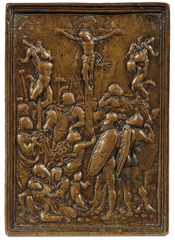 Galeazzo Mondella called "Il Moderno" (Verona 1467-1528), Crucifixion, bronze  - Auction PLAQUETS, MEDALS, BRONZETS - Pandolfini Casa d'Aste