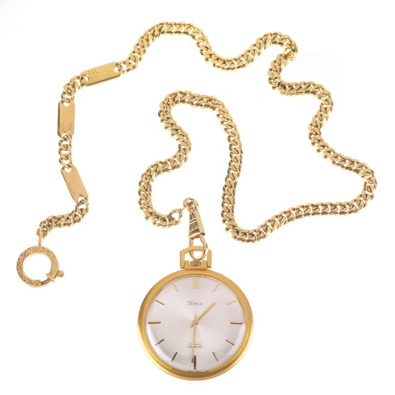 STIMA YELLOW GOLD POCKET WATCH WITH A CHAIN  - Auction TIMED AUCTION | WATCHES AND PENS - Pandolfini Casa d'Aste