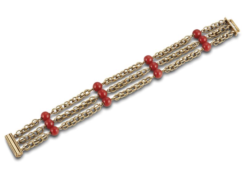 WEINGRILL BRACCIALE IN ORO GIALLO E CORALLO  - Auction FINE JEWELS - Pandolfini Casa d'Aste