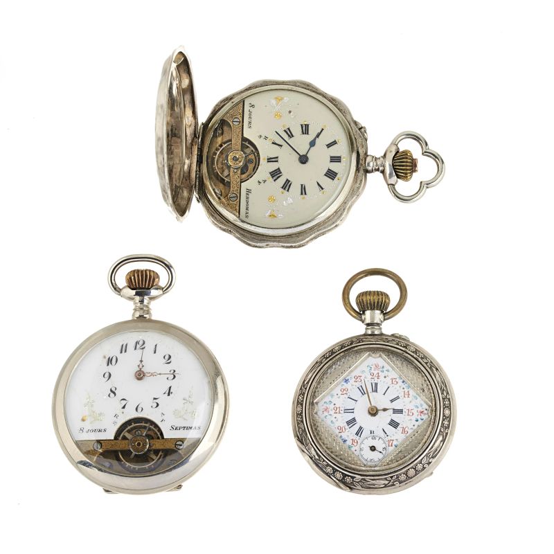 



THREE SILVER AND METAL POCKET WATCHES  - Auction WATCHES - Pandolfini Casa d'Aste
