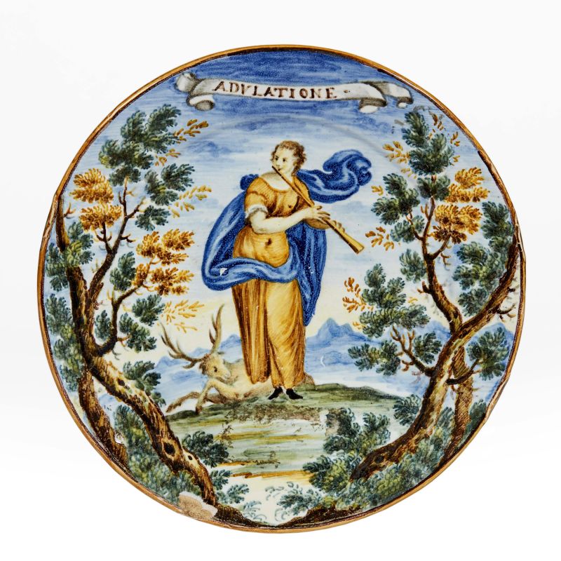 A SMALL SAVERIO GRUE DISH, CASTELLI OR NAPLES, 18TH CENTURY  - Auction ONLINE AUCTION | CERAMICA. MAIOLICHE E PORCELLANE DAL XVI AL XIX SECOLO - Pandolfini Casa d'Aste