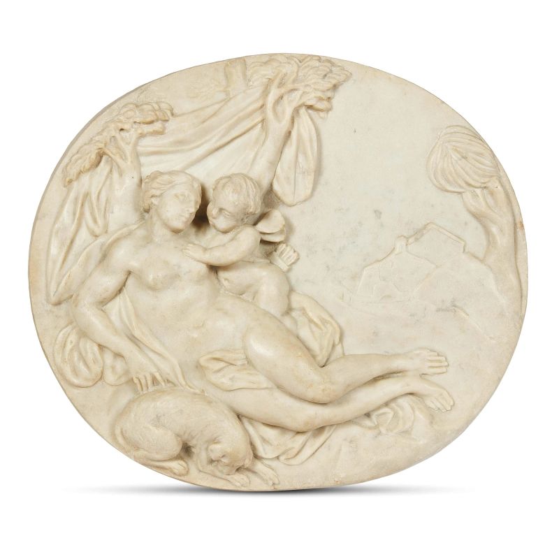 Venetian, 18th century, Cupid and Venus, marble, 29x32 cm  - Auction Sculptures and works of art from the middle ages to the 19th century - Pandolfini Casa d'Aste