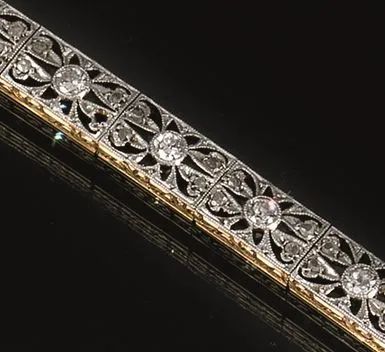 Bracciale, inizi sec. XX, in oro giallo, oro bianco e diamanti  - Auction Important Jewels and Watches - I - Pandolfini Casa d'Aste
