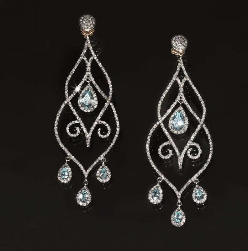 Paio di orecchini pendenti in argento, oro rosa, acquemarine e diamanti  - Auction Important Jewels and Watches - I - Pandolfini Casa d'Aste