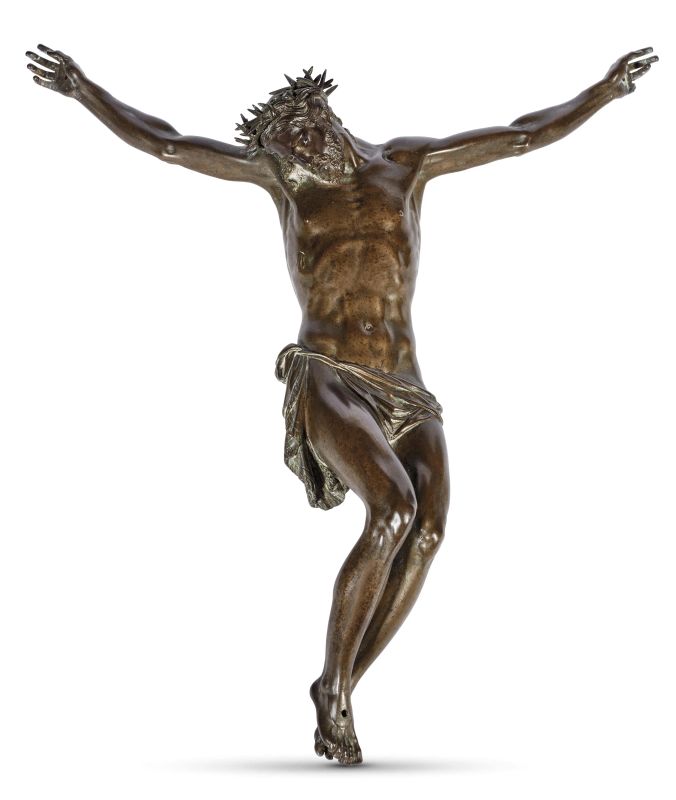 Tuscan, 17th century, a Crucified Christ, bronze, 43x36x11 cm  - Auction Sculptures and works of art from the middle ages to the 19th century - Pandolfini Casa d'Aste