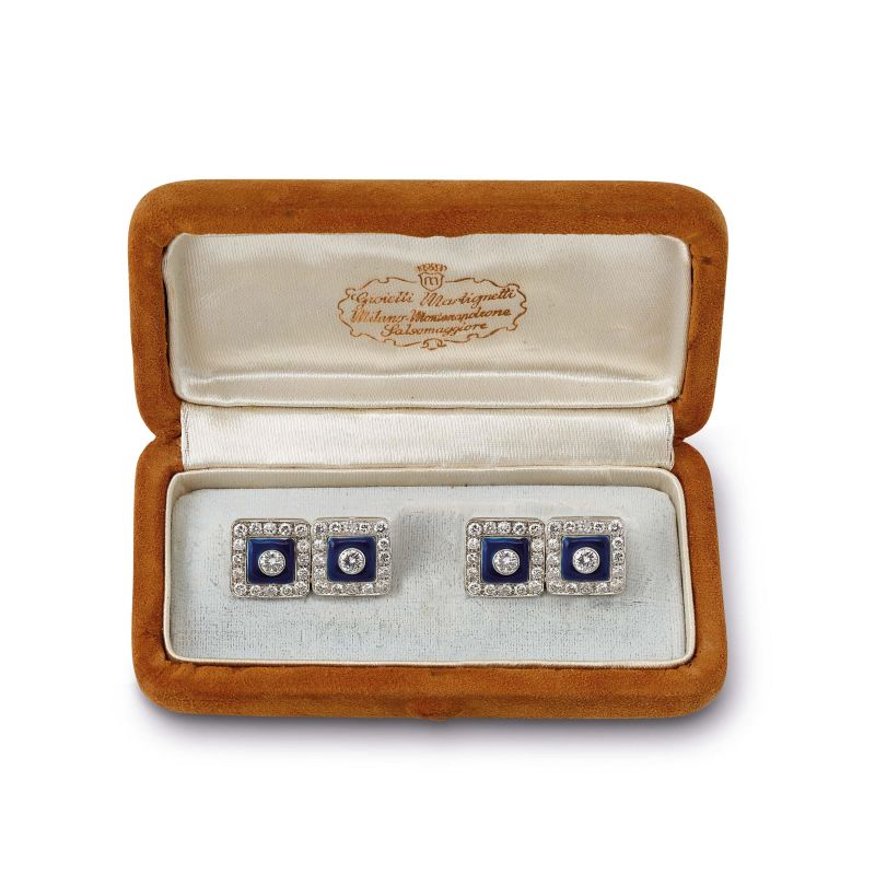 



PAIR OF CUFFLINKS WITH DIAMONDS AND BLUE ENAMEL  - Auction JEWELS - Pandolfini Casa d'Aste