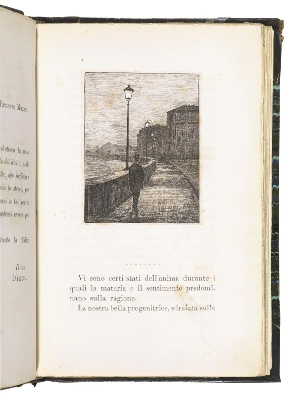 (Illustrati 800 &ndash; Napoli &ndash; Toscana) MARTELLI, Diego. Primi passi. Fisime letterarie di Diego Martelli illustrate all&rsquo;acquaforte da Telemaco Signorini. Firenze, Fratelli Bocca, 1871.  - Auction Fine silver, Coins and Medals, Books - Pandolfini Casa d'Aste