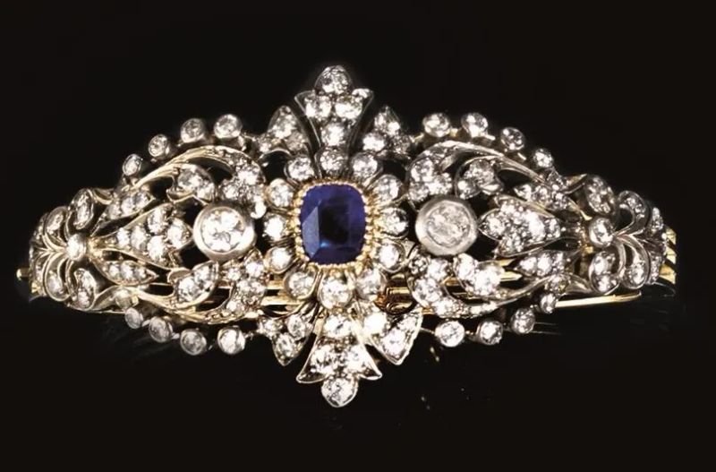 BRACCIALE IN ORO GIALLO, ARGENTO, ZAFFIRO E DIAMANTI  - Auction Fine Jewels and Watches - Pandolfini Casa d'Aste