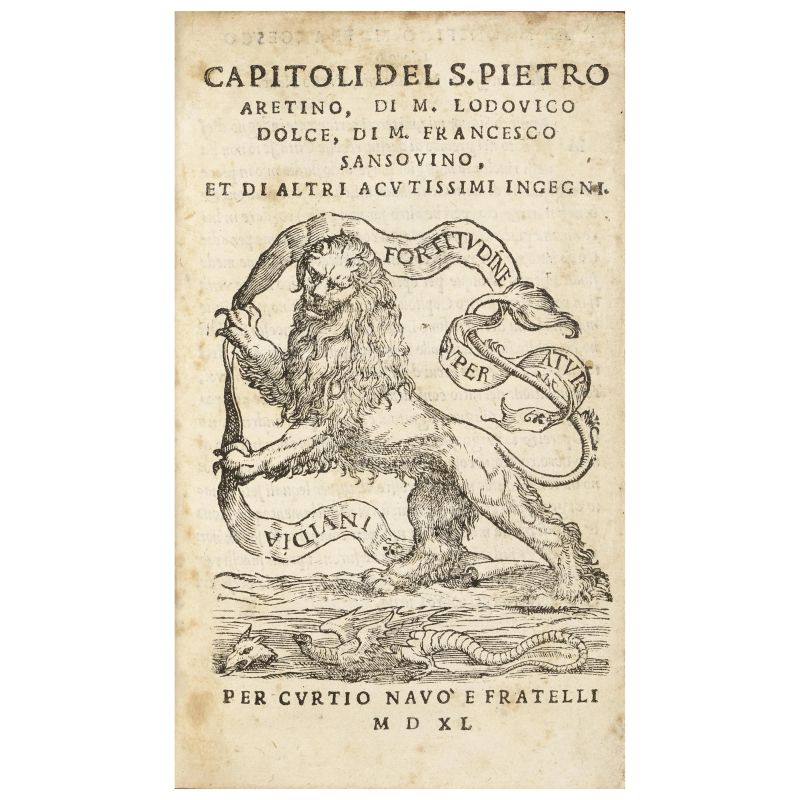 Edizione originale di questa non comune raccolta di sonetti di Aretino, Dolce e Sansovino  - Asta LIBRI, MANOSCRITTI E AUTOGRAFI - Pandolfini Casa d'Aste