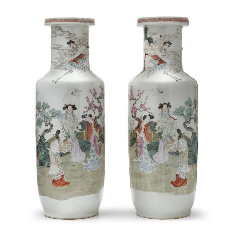 



A PAIR OF FAMILLE ROSE PORCELAIN CYLINDRICAL VASES, CHINA, 19TH-20TH CENTURY   - Auction Asian Art | 东方艺术 - Pandolfini Casa d'Aste