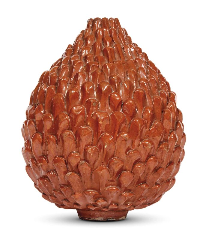 Tuscan, 18th century, a pinecone-shaped vase, glazed terracotta, 22x17x17 cm  - Auction Sculptures and works of art from the middle ages to the 19th century - Pandolfini Casa d'Aste