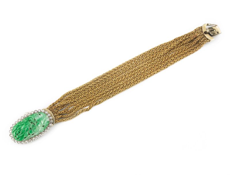 BRACCIALE IN ORO GIALLO E BIANCO CON GIADA E DIAMANTI  - Auction Jewels, watches, pens and silver - Pandolfini Casa d'Aste