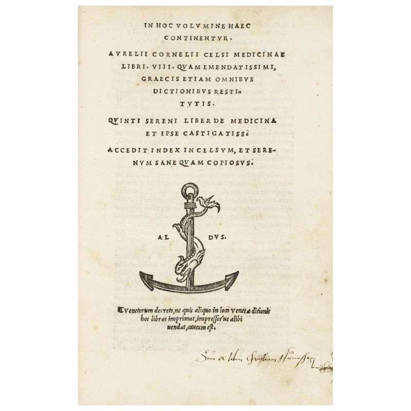 Prima edizione aldina del più antico documento medico occidentale dopo gli scritti ippocratici  - Asta LIBRI, MANOSCRITTI E AUTOGRAFI - Pandolfini Casa d'Aste