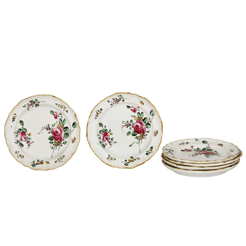 SIX PLATES, PESARO, CASALI AND CALLEGARI MANUFACTORY, LATE 18TH -EARLY 19TH CENTURY  - Auction CERAMICA. MAIOLICHE E PORCELLANE DAL XVI AL XIX SECOLO - Pandolfini Casa d'Aste