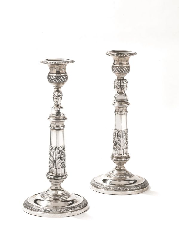 COPPIA DI CANDELIERI, TORINO, 1845 CIRCA, ARGENTIERE GIUSEPPE LANZA  - Auction Italian and European Silver - Pandolfini Casa d'Aste