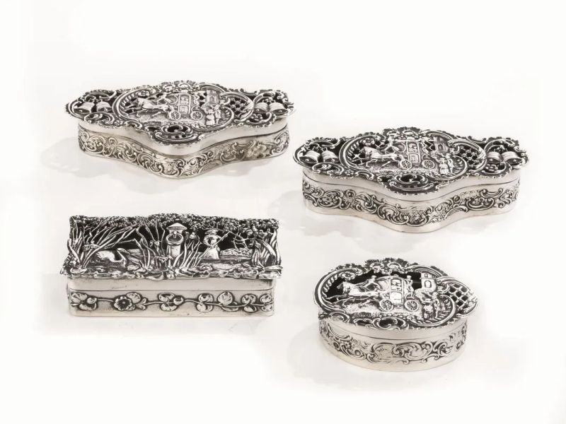 QUATTRO SCATOLINE, LONDRA, 1902,1904,1912, ARGENTIERE WILLIAM COMPINS&amp;SONS  - Auction European Silver and Coins - Pandolfini Casa d'Aste