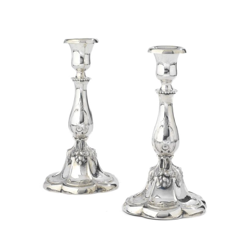 PAIR OF 12 LOTH SILVER CANDLESTICKS, END OF 19TH CENTURY, MARK OF WILKENS  - Auction ITALIAN AND EUROPEAN SILVER - Pandolfini Casa d'Aste