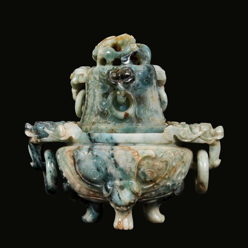 A JADEITE INCENSE BURNER, CHINA, QING DYNASTY, LATE 19TH CENTURY  - Auction Asian Art | 东方艺术 - Pandolfini Casa d'Aste