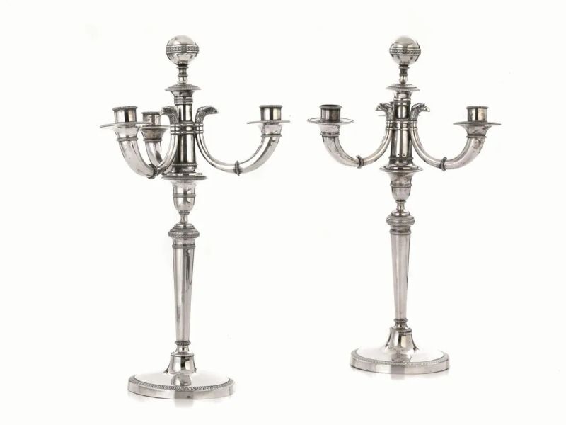 COPPIA DI CANDELABRI, MILANO SECOLO XIX  - Auction ITALIAN, RUSSIAN AND EUROPEAN SILVER - Pandolfini Casa d'Aste