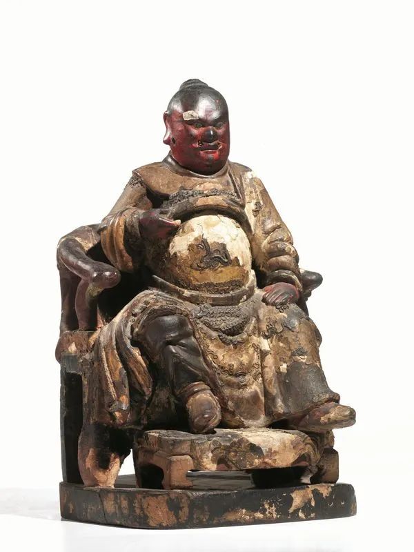  Scultura Cina, Dinastia Ming, sec. XVI-XVII,  in legno policromo raffigurante. Zhenwu , il Dio Guerriero, alt. cm 18x32x16  - Asta Arte Orientale - Pandolfini Casa d'Aste
