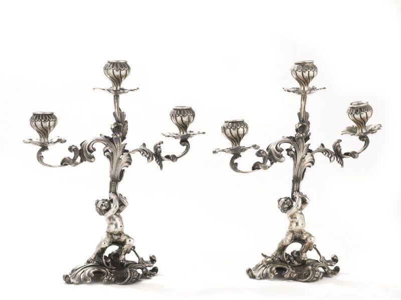 COPPIA DI CANDELABRI, SECOLO XX  - Asta Gioielli, Orologi da Polso e Argenti - Pandolfini Casa d'Aste