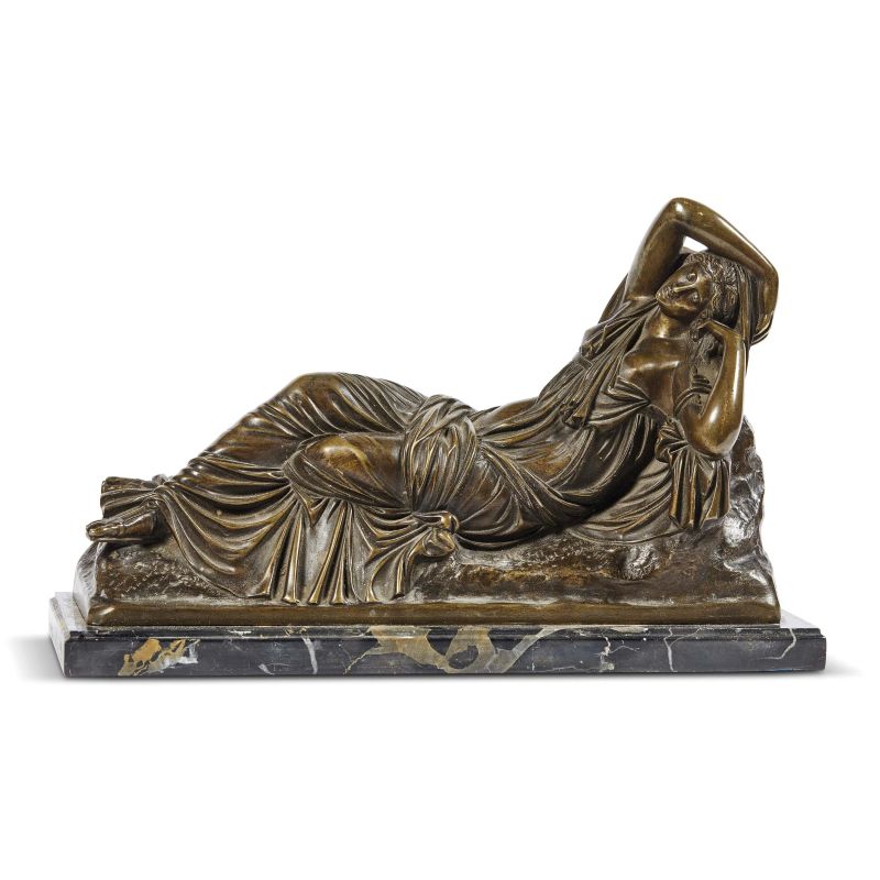 Roman, 19th century, Sleeping Ariadne, bronze on a marble base, 21x33,2x12 cm  - Auction Sculptures and works of art from the middle ages to the 19th century - Pandolfini Casa d'Aste