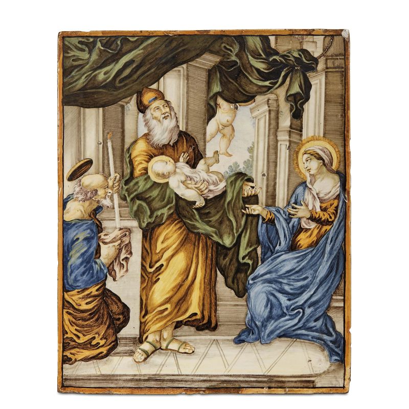 Francesco Saverio Grue : A TILE, CASTELLI D'ABRUZZO, ATTRIBUTED TO FRANCESCO SAVERIO GRUE, FIRST HALF 18TH CENTURY  - Auction IMPORTANT MAJOLICA FROM RENAISSANCE TO THE 18TH CENTURY - Pandolfini Casa d'Aste