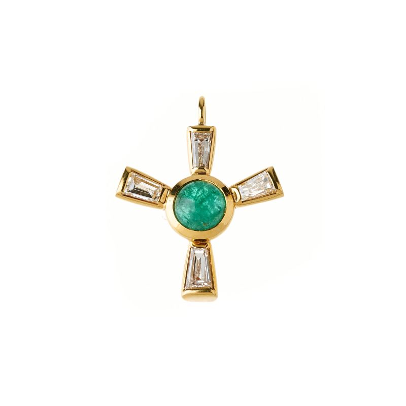 



EMERALD AND DIAMOND PENDANT I 18KT YELLOW GOLD  - Auction JEWELS - Pandolfini Casa d'Aste