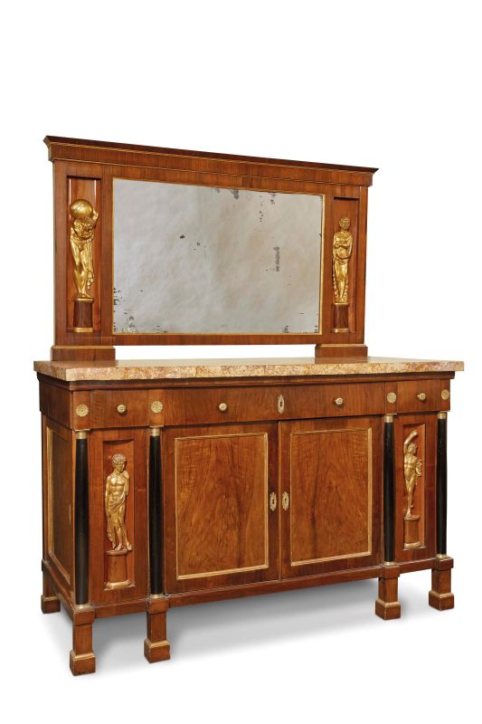 CREDENZA CON SPECCHIERA IN STILE IMPERO, TOSCANA, SECOLO XIX  - Auction FURNITURE, PAINTINGS AND SCULPTURES: RESEARCH AND PASSION IN A FLORENTINE COLLECTION - Pandolfini Casa d'Aste