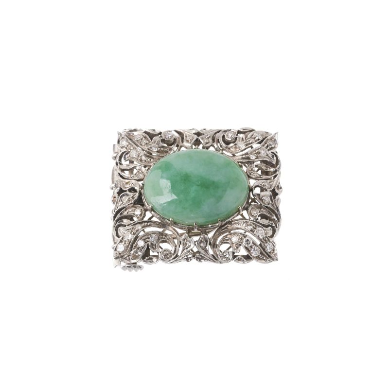 



JADE AND DIAMOND CLASP IN 18KT WHITE GOLD  - Auction JEWELS - Pandolfini Casa d'Aste