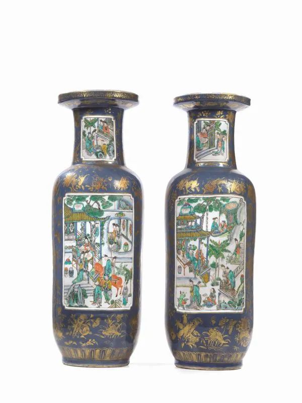 DUE VASI A RULLO IN PORCELLANA, CINA, DINASTIA QING, SEC. XIX  - Auction Asian Art - Pandolfini Casa d'Aste