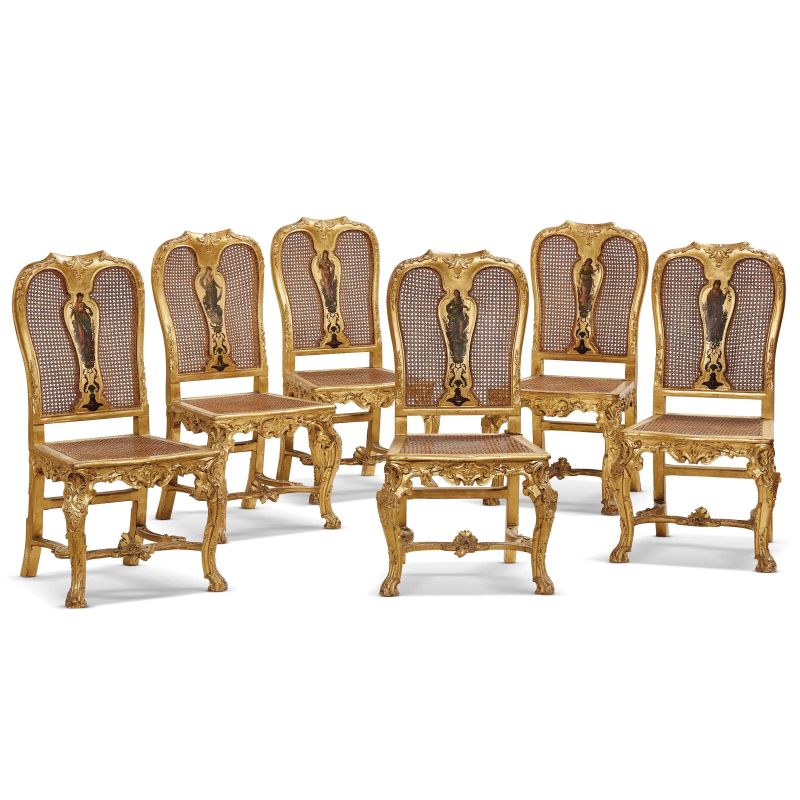 SIX ROMAN CHAIRS, 19TH CENTURY  - Auction INTERNATIONAL FINE ART AND AN IMPORTANT COLLECTION OF PENDULES “AU BON SAUVAGE” - Pandolfini Casa d'Aste