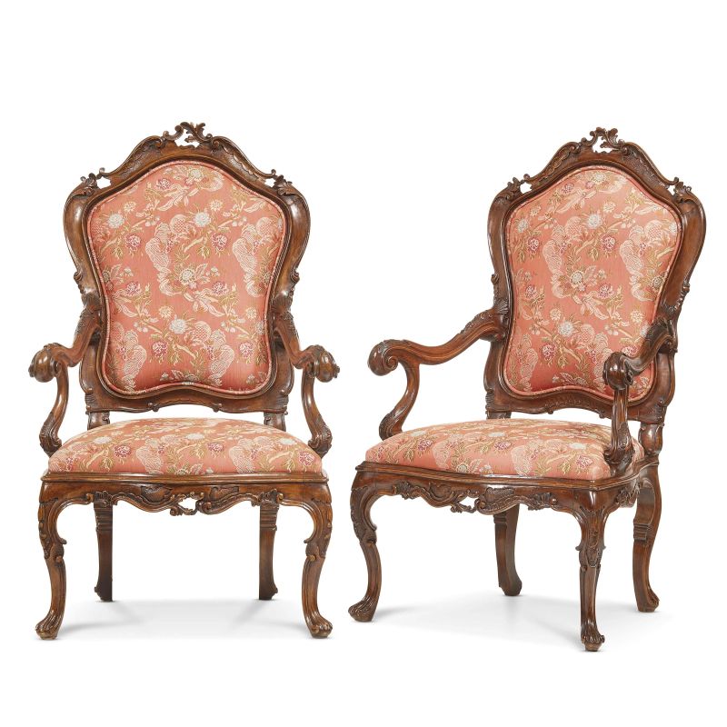 A PAIR OF LARGE VENETIAN ARMCHAIRS, HALF 18TH CENTURY  - Auction FURNITURE, OBJECTS OF ART AND SCULPTURES FROM PRIVATE COLLECTIONS - Pandolfini Casa d'Aste