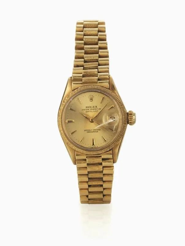 OROLOGIO DA POLSO ROLEX OYSTER PERPETUAL DATE JUST LADY REF. 6527, SERIALE N. 1'078'388, IN ORO GIALLO  - Auction Fine Jewels and Watches - Pandolfini Casa d'Aste