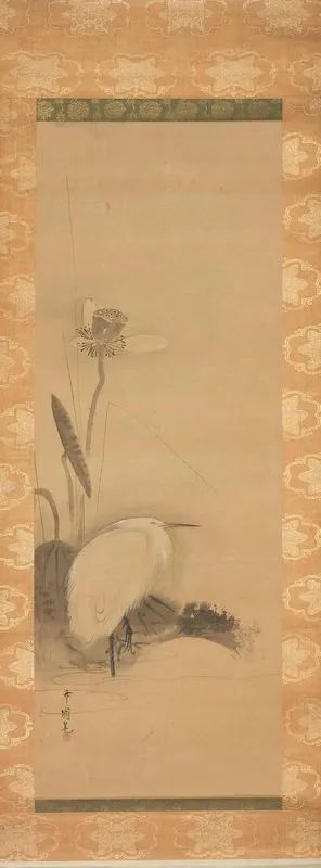 Dipinto, Cina sec. XIX, su seta, raffigurante airone con fiore di loto, cm 93x33.8  - Asta Arte Orientale - Pandolfini Casa d'Aste