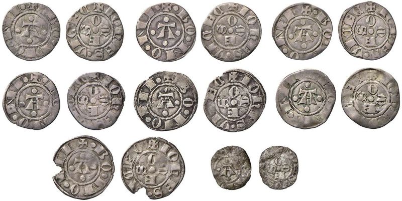 GIOVANNI VISCONTI (1350 - 1360), 7 BOLOGNINI GROSSI E 1 PICCOLO  - Auction Collectible coins and medals. From the Middle Ages to the 20th century. - Pandolfini Casa d'Aste