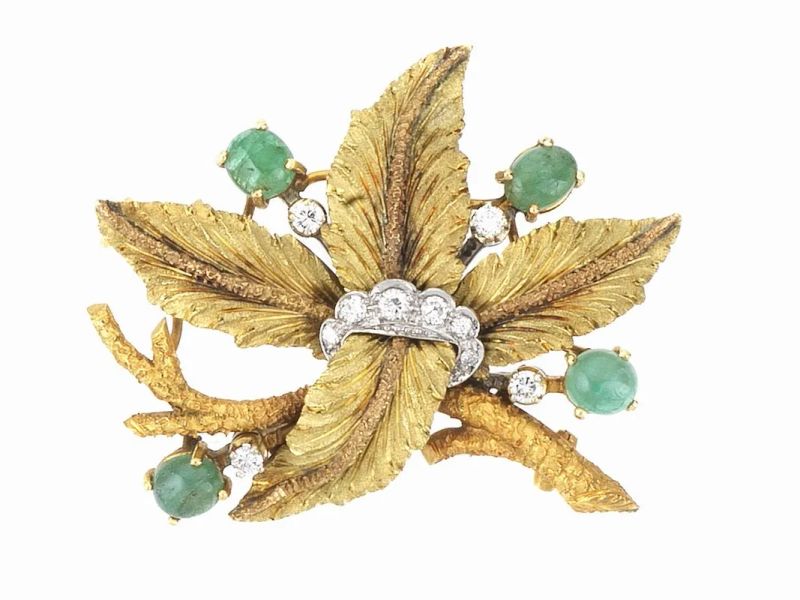 SPILLA, CAZZANIGA, IN ORO GIALLO, BIANCO E ROSA, SMERALDI E DIAMANTI  - Auction FINE JEWELS - Pandolfini Casa d'Aste