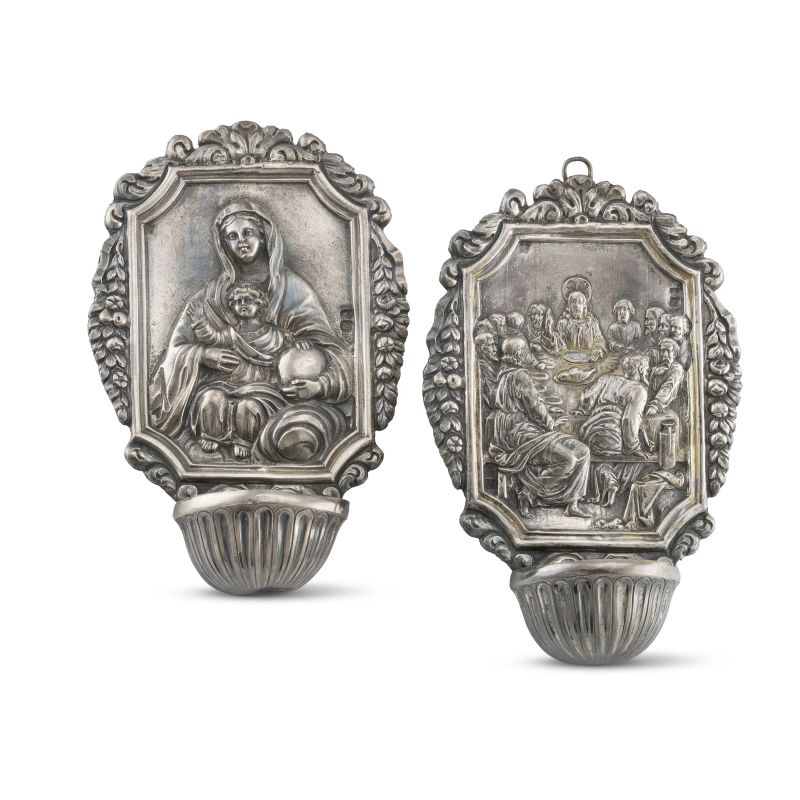 TWO SILVER HOLY WATER STOUPS, NAPLES, 19TH CENTURY  - Auction Italian and european silvers - Pandolfini Casa d'Aste
