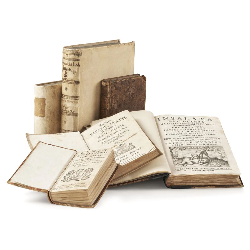 Lot of six 16   th   -17   th    century works on jokes, mottoes and short stories. Not collated. Condition report upon request.  - Auction BOOKS, MANUSCRIPTS AND AUTOGRAPHS - Pandolfini Casa d'Aste